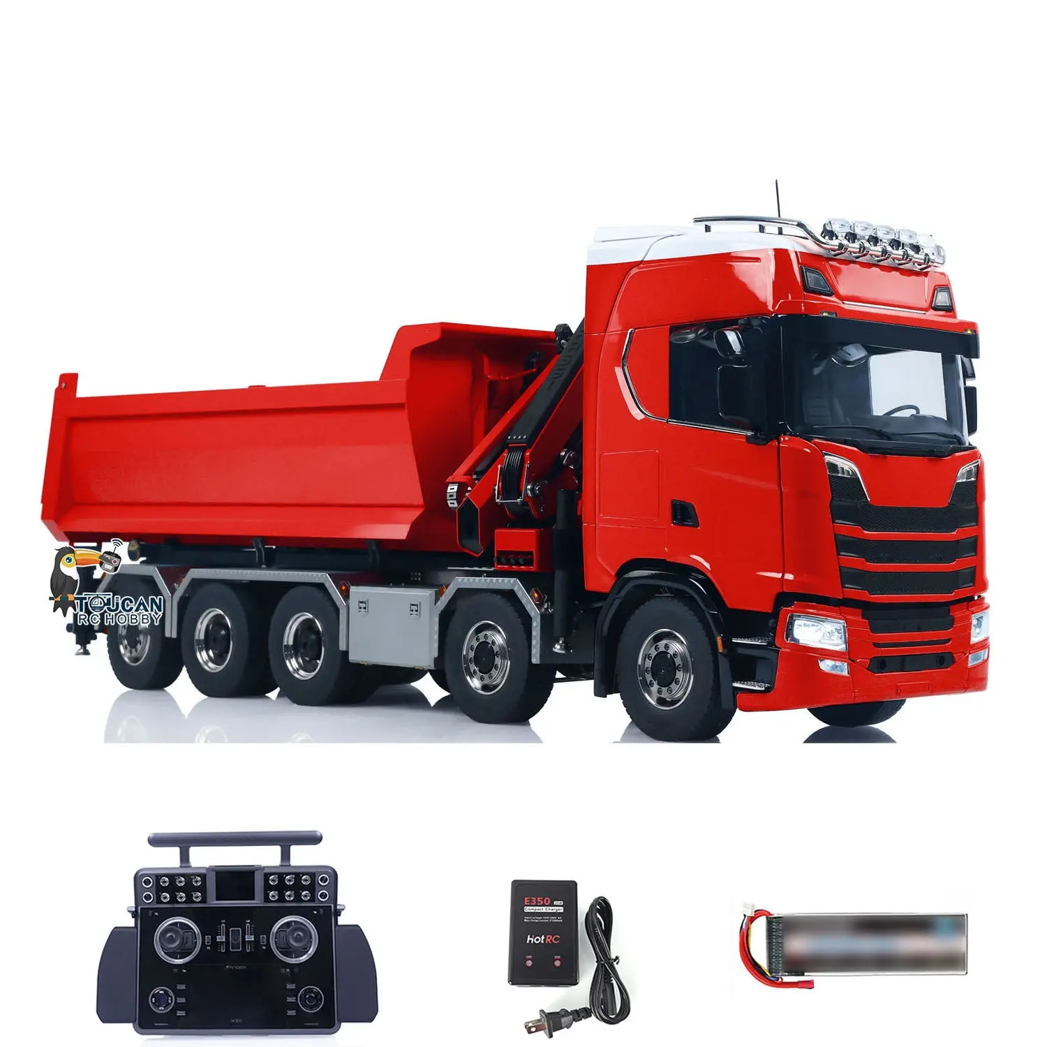 770S 10x10 1/14 Hydraulic Crane Dump RC Tipper Car Metal Full Dump Truck RTR Battery Light Sound