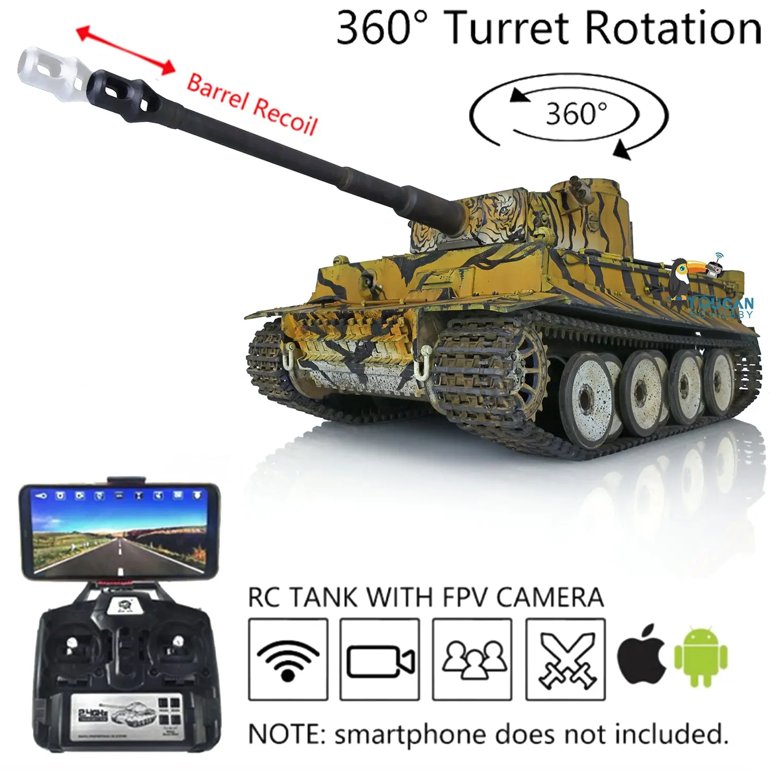 Henglong 1/16 7.0 Tiger I RC Tank 3818 Radio Controlled Model Customized Metal Barrel Gearbox Tracks Sprockets Idlers 360 FPV