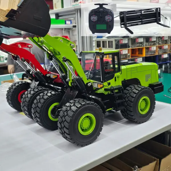 1/14 RC Metal Hydraulic Loader WA480 Remote Control Construction Heavy Machine Quick Coupler Fork Bucket Light Sound ST8 Radio