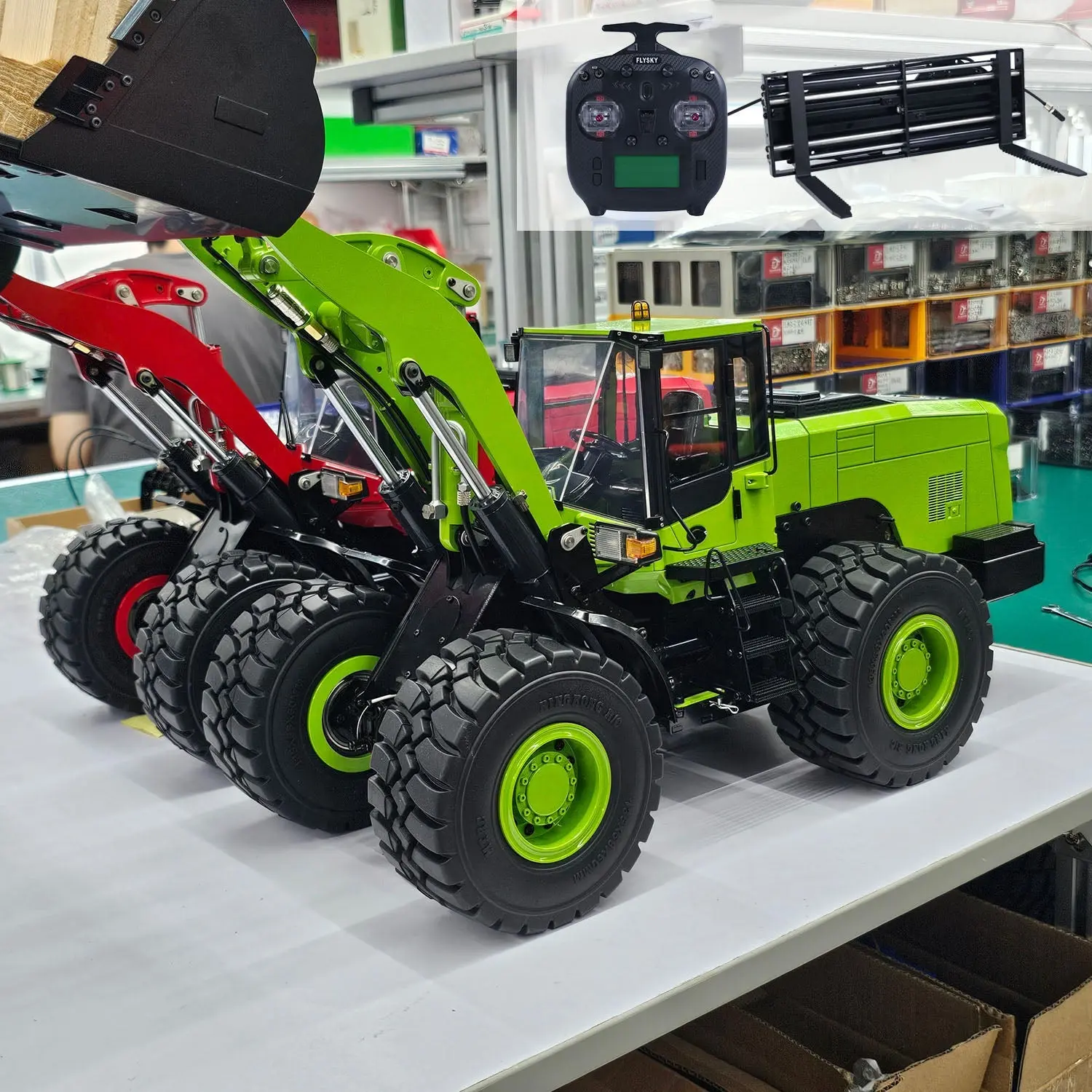 1/14 RC Metal Hydraulic Loader WA480 Remote Control Construction Heavy Machine Quick Coupler Fork Bucket Light Sound ST8 Radio