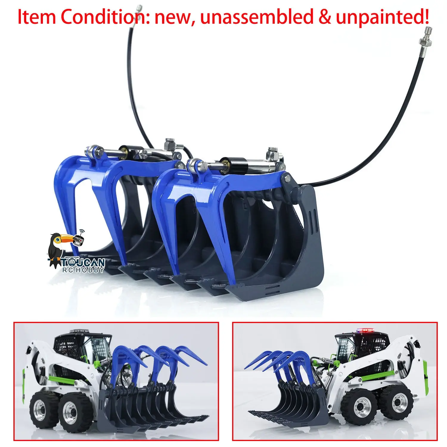 LESU 1/14 RC Metal Hydraulic Aoue-LT5 Tracked Skid-Steer Loader Model Dozer Blade Shovel Hay Clamp Bucket Rake Sweeper Track