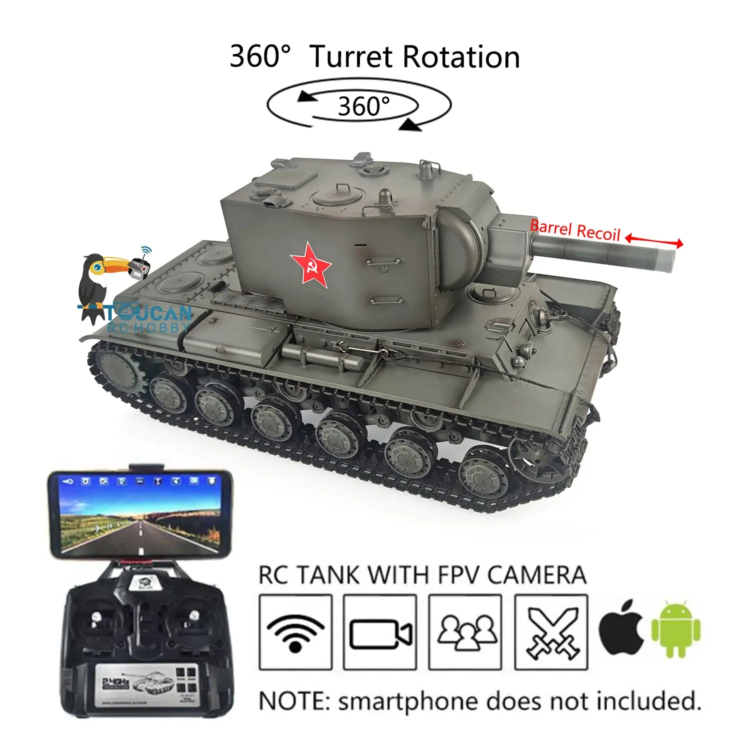 Henglong 1/16 7.0 Customized RC Tank 3949 Soviet KV-2 Gigant FPV RTR Road Wheeled Radio Control Metal Tracks 360 FPV
