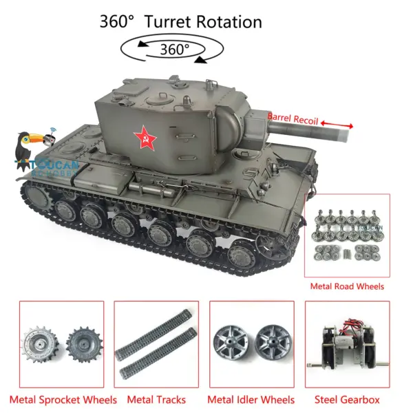 Henglong 1/16 7.0 Customized Painted RC Tank Metal Road Wheeled Radio Control Tracks Soviet KV-2 Gigant RTR 3949 360