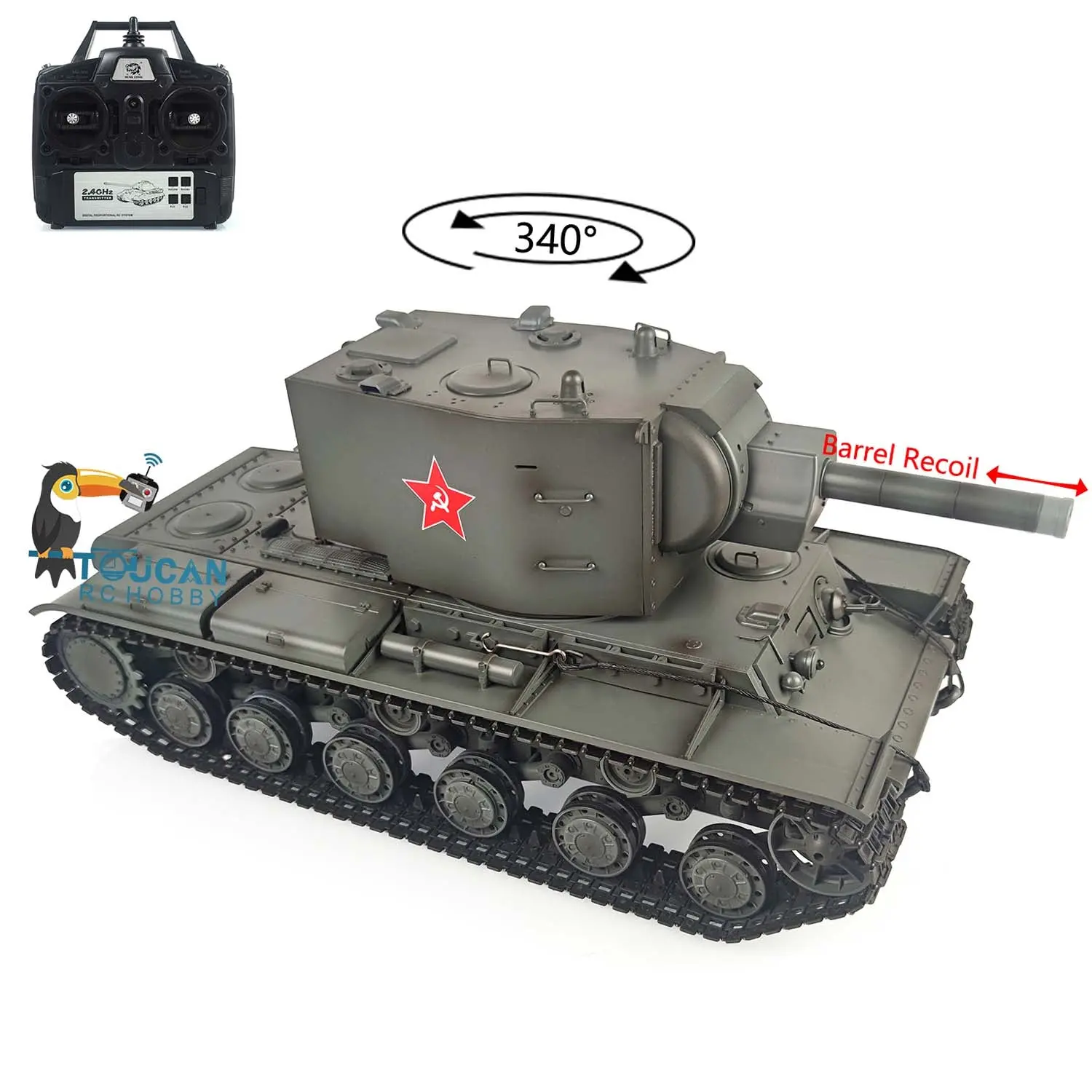 Henglong 1/16 7.0 Plastic Ver Painted Gigant RC Tank Soviet KV-2 RTR 3949 Barrel Recoil Suspension Arms BB Shooting
