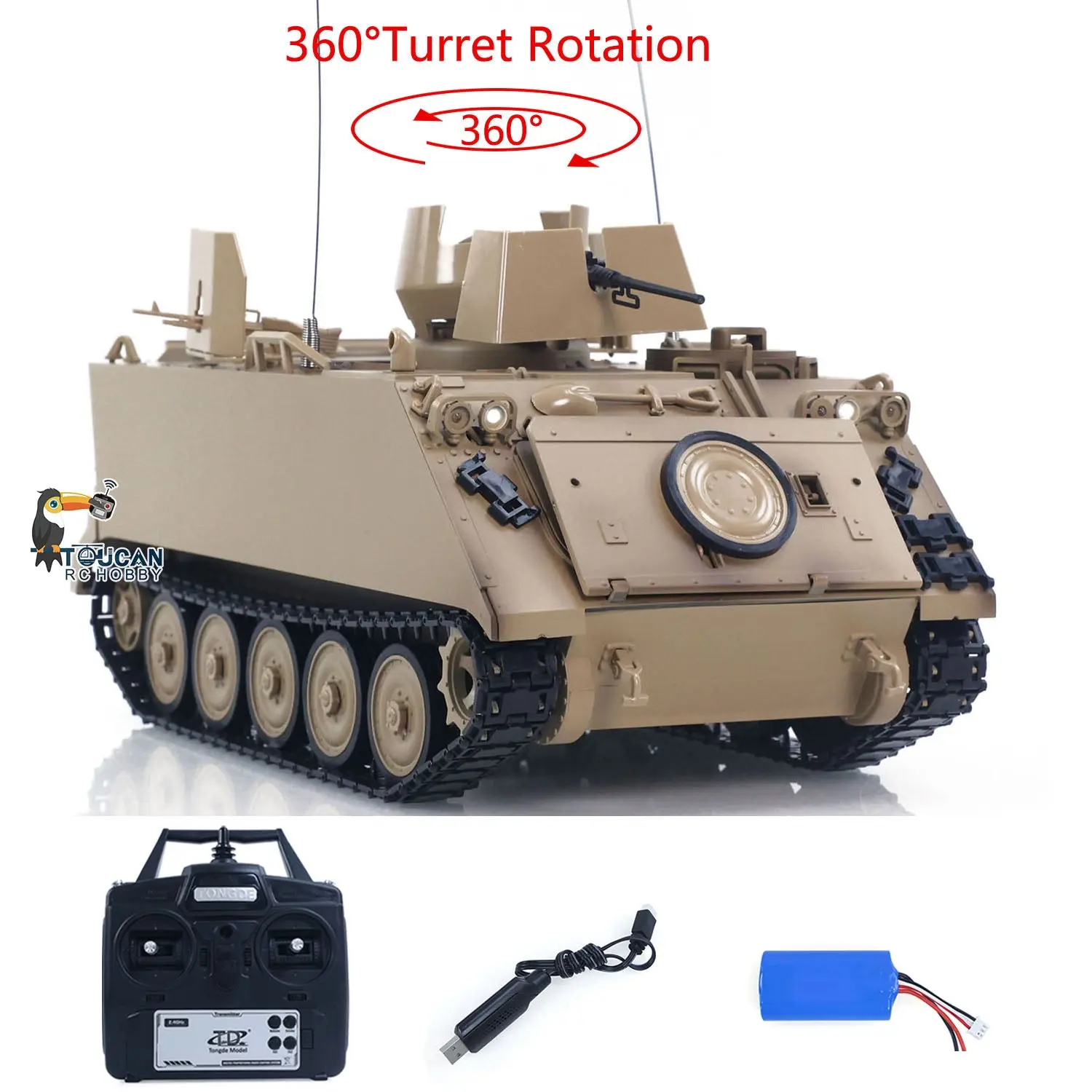 1/16 Tongde RC Tank M2412-B M113A1 ACAV Infrared 360 Turret Rotation Smoking Light Sound Remote Control Electric Model RTR