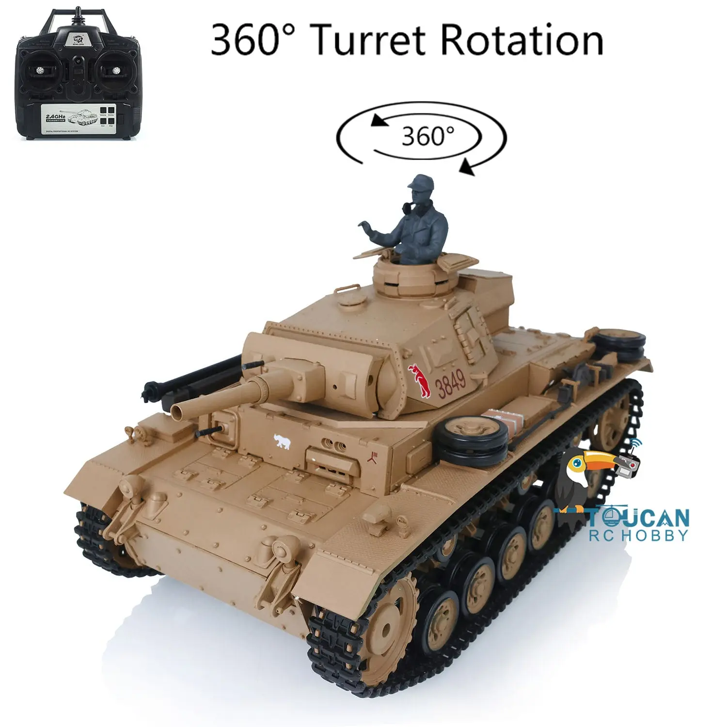 2.4G Henglong 1/16 7.0 Plastic German Panzer III H RTR RC Tank 3849 360?? Turret