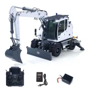 Metal 1:14 RC Hydraulic Wheeled Excavator LR914 Radio Control 8CH Valves Digger Model Front Axle Lock Flysky PL18EV Lite Lights