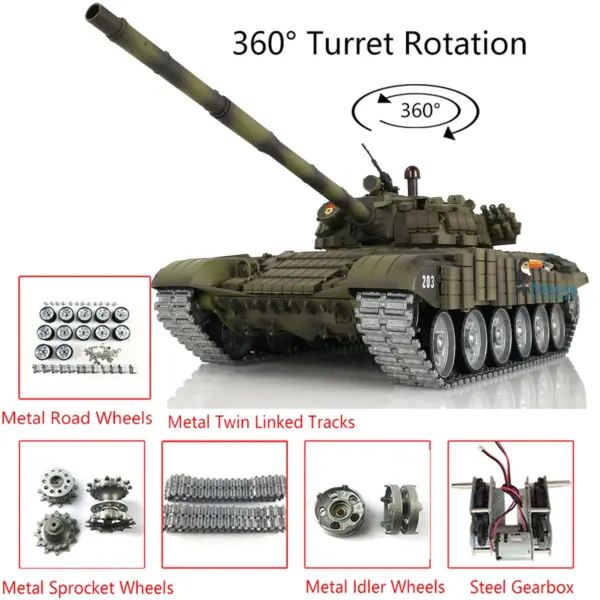 Heng Long Military 1/16 T72 TK7.0 Metal RC Battle Tank Remote Controlled Armor Tracks 360 Rotating Turret Hobby Models