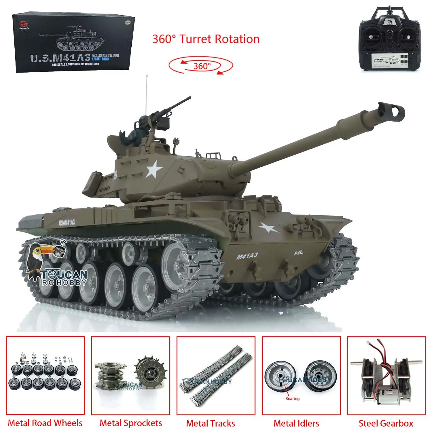 Henglong 1/16 7.0 Customized Walker Bulldog RTR RC Tank 3839 Remote Controlled Model Smoking 360 Degree Full Metal Road Wheels