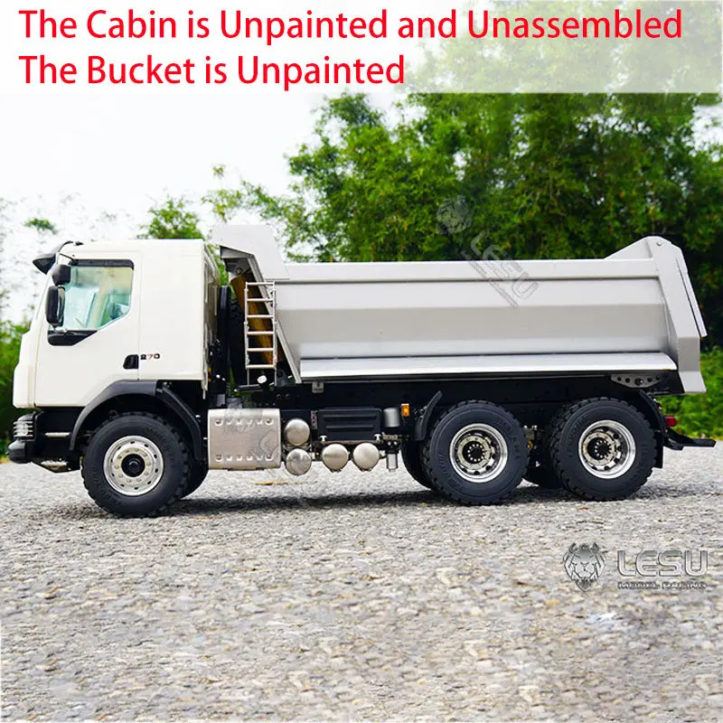 1/14 LESU 6x6 3Axle Hydraulic Metal RC Dumper Radio Control Tipper Sound Light System Unassembled Unpainted VM Cabin DIY Car