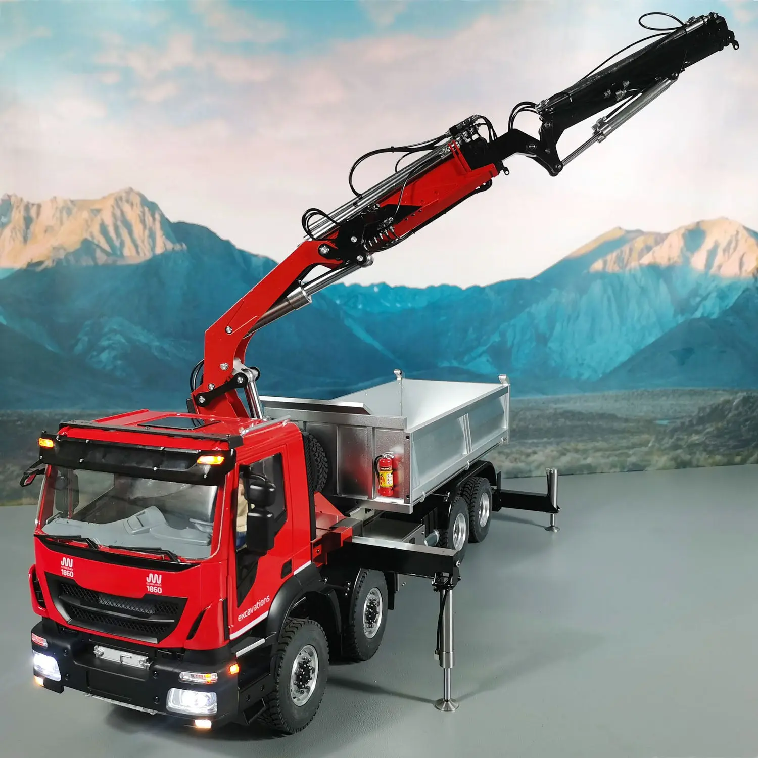 1/14 8x8 Metal RC Hydraulic Crane Dump Car PL18EV Radio Control Tipper Truck Emulated DIY Model Toy Vehicle Painted Assembled