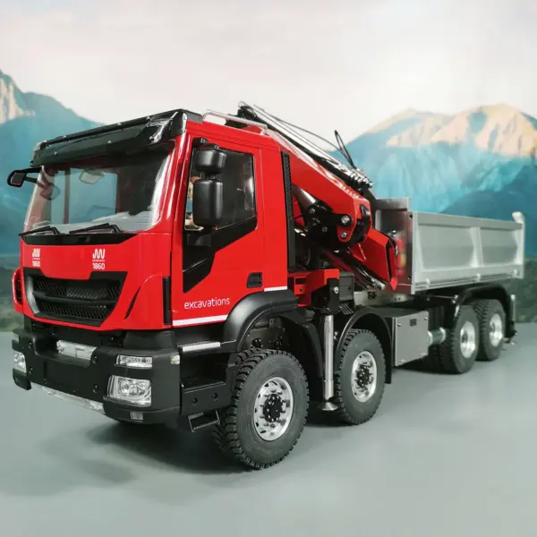 1/14 8x8 Metal RC Hydraulic Crane Dump Car PL18EV Radio Control Tipper Truck Emulated DIY Model Toy Vehicle Painted Assembled