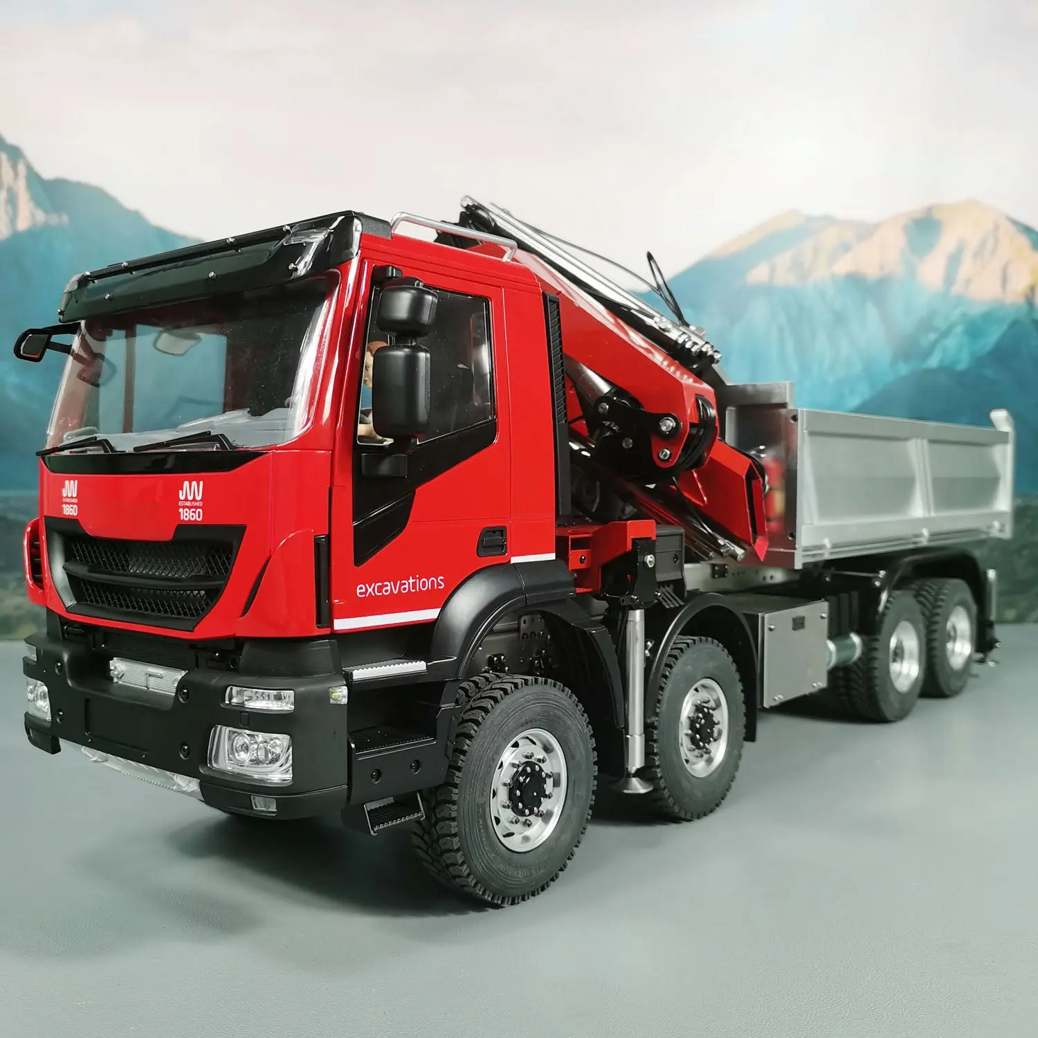 1/14 8x8 Metal RC Hydraulic Crane Dump Car PL18EV Radio Control Tipper Truck Emulated DIY Model Toy Vehicle Painted Assembled