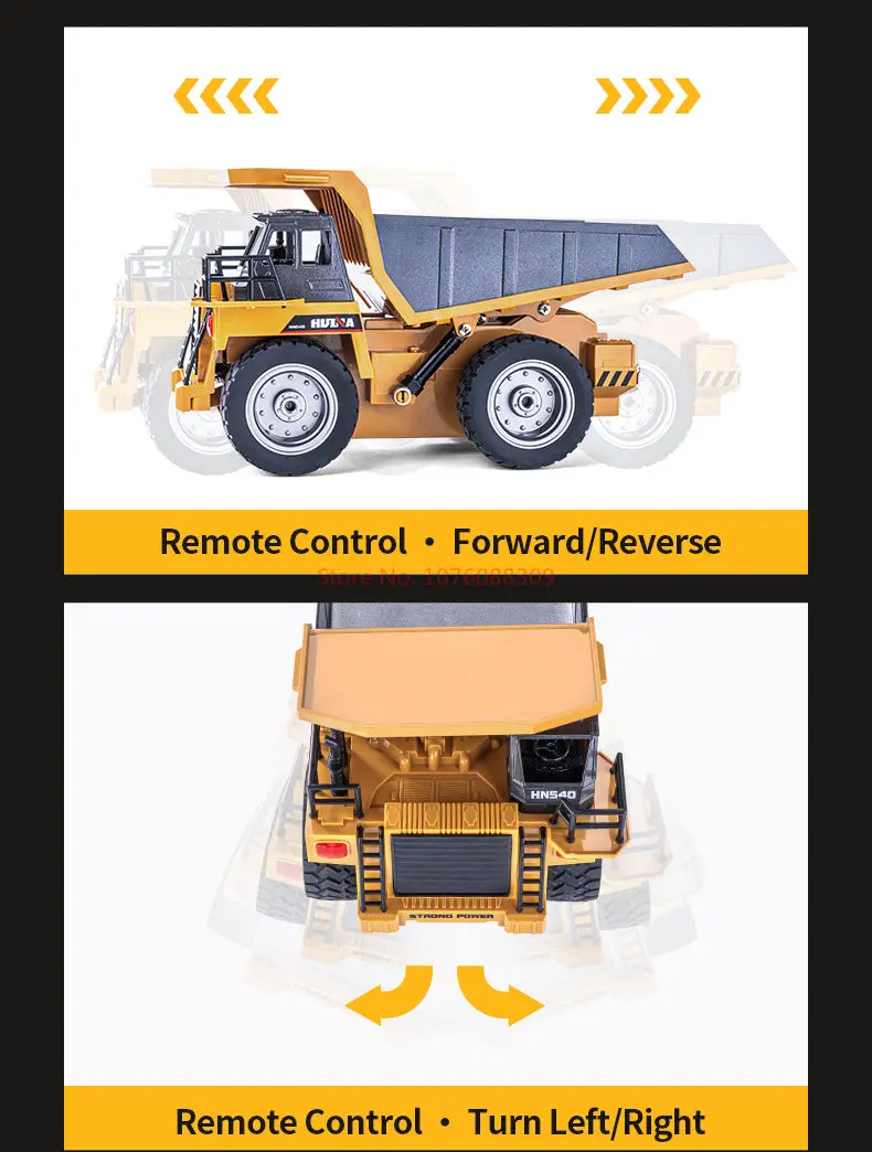 HUINA 1/18 1533 1:18 RC Dump Truck Remote Control Tipper Car 2.4G Vehicles Toys Assembled and Painted 28.5*15.5*16cm