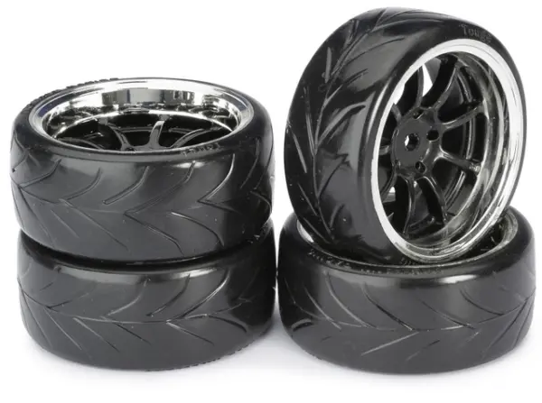 Wheel Set Drift Lp 9 Spoke / Profile A Black/Chrome 1:10 (4 Pcs)