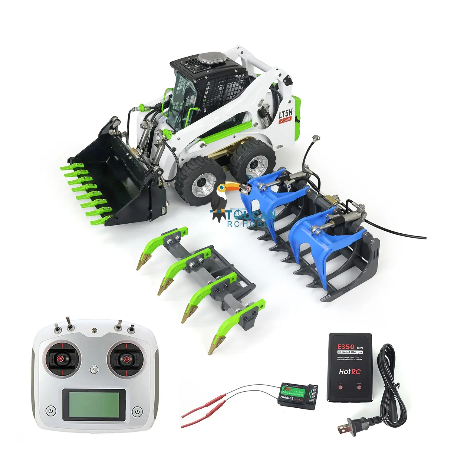 LESU 1/14 Metal Wheeled Skid-Steer Hydraulic RC Loader Aoue LT5H I6S RTR Painted Ripper Scarifier Gripper Sieve Bucket Trailer