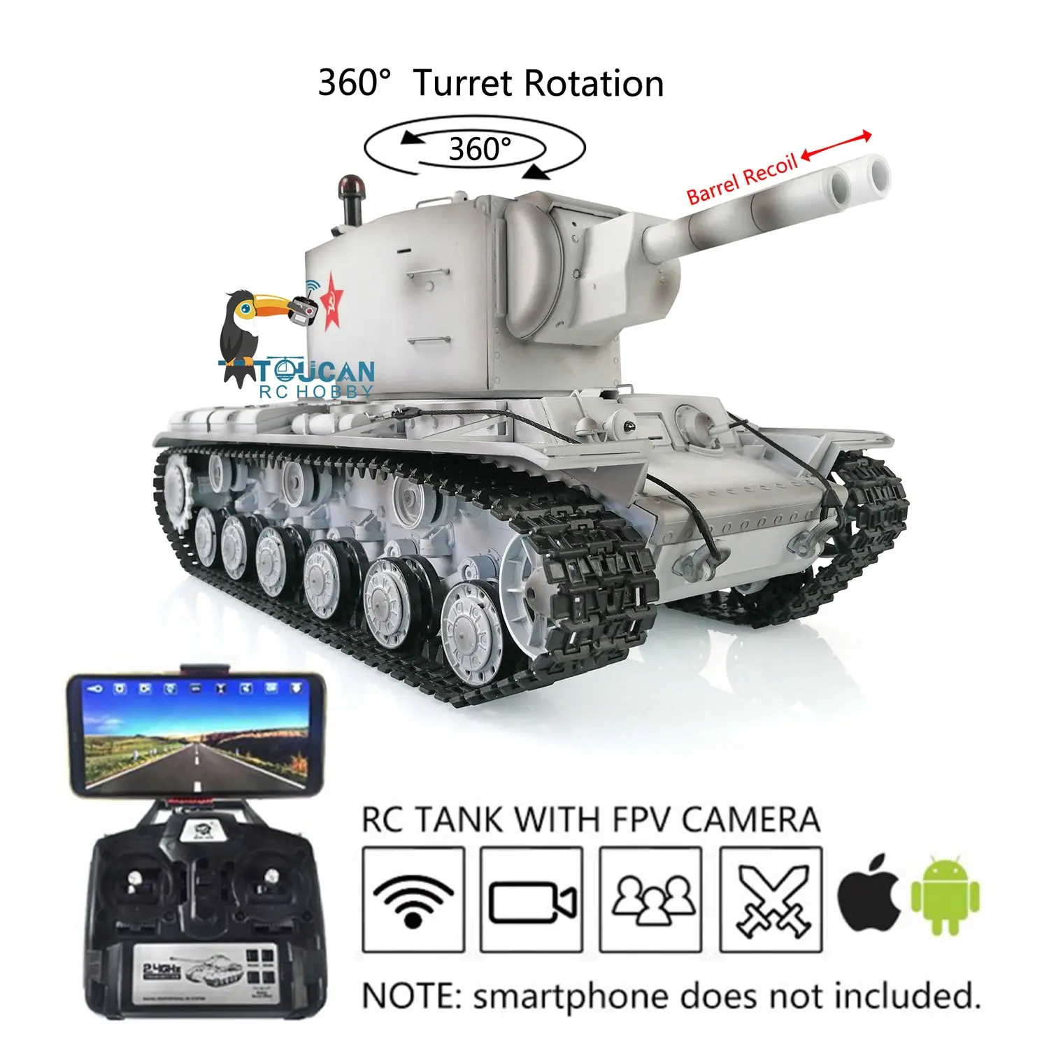 Henglong 1/16 7.0 RC Tank Remote Controlled Military Truck 3949 Upgraded Painted FPV Soviet KV-2 Gigant RTR 360 Turret