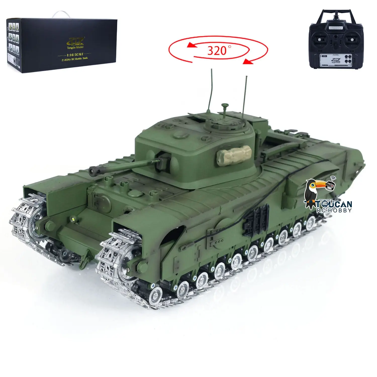 1/16 Tongde RC Battle Tank Churchill Mk.VII Remote Controlled Panzer Electric Infantry Fighting Vehicles Barrel Recoil System