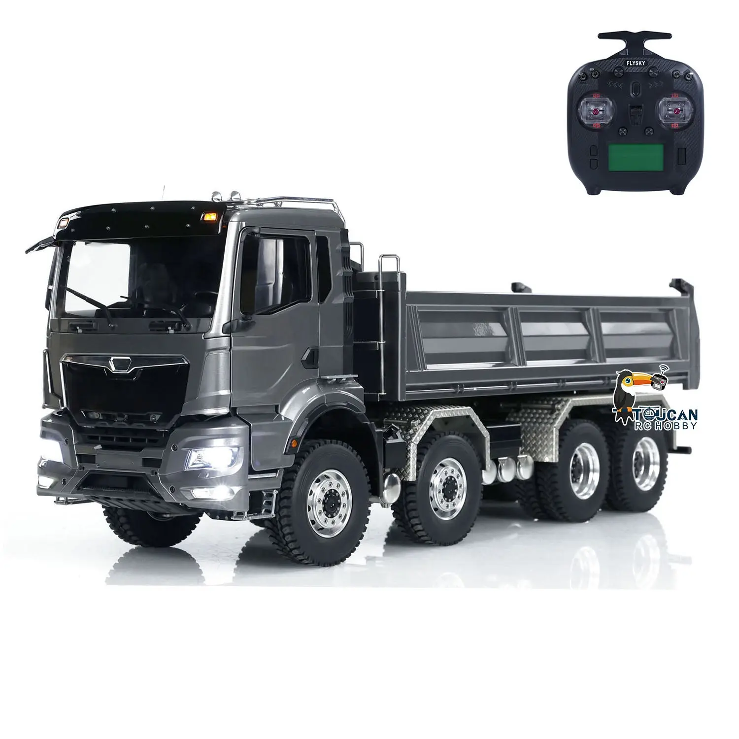 1:14 Scale Hydraulic 8x8 RC Tipper Truck Radio Control Dump Truck Metal Cabin Shell Differential Lock 2speed Sound Light Assembled Painted
