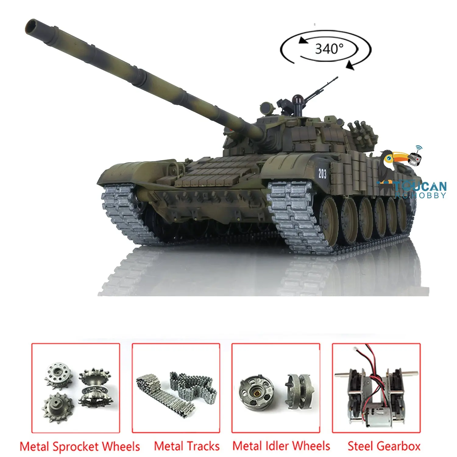 Henglong Radio Controlled Tank T72 1/16 Scale 7.0 Mainboard Metal Battle Electric Tank Tracked Vehicle W/ Battery Charger
