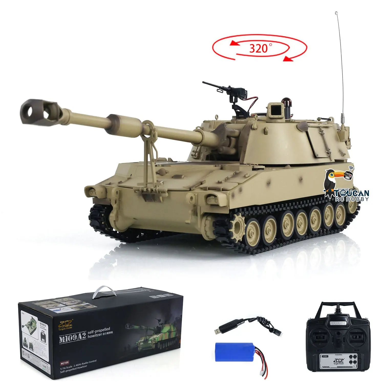 Tongde 1/16 Scale M109A2 RC Military Tank Self-propelled Howitzer Metal Wheels Optinal Ver BB Shooting Barrel Recoil Assembled