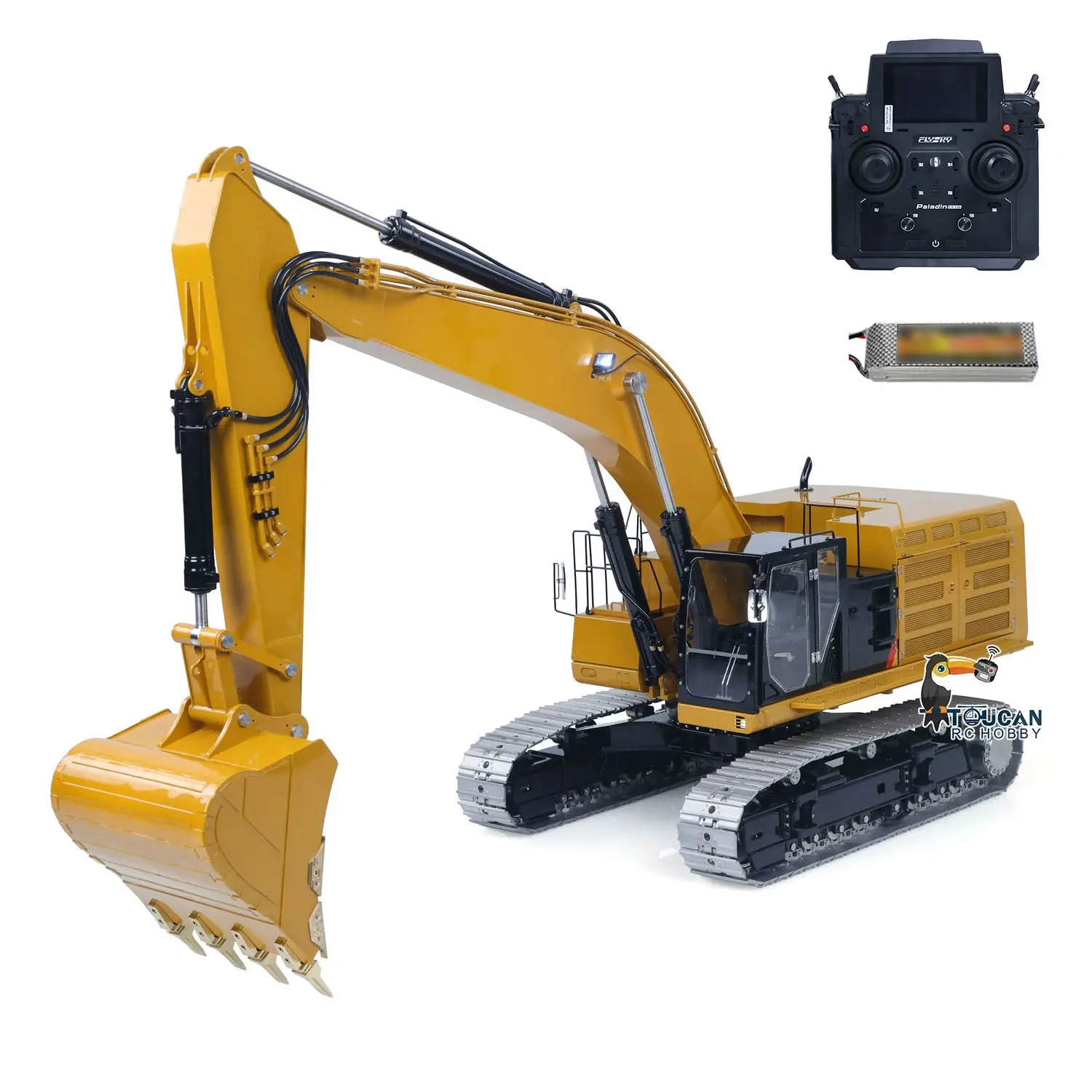 LESU 1/14 Metal RC Excavator 374F Remote Control Hydraulic Digger Model Construction Vehicle Protective Fences Hydraulic Quick Coupler Bucket Trailer Crusher Hammer DIY Parts Lights Motor