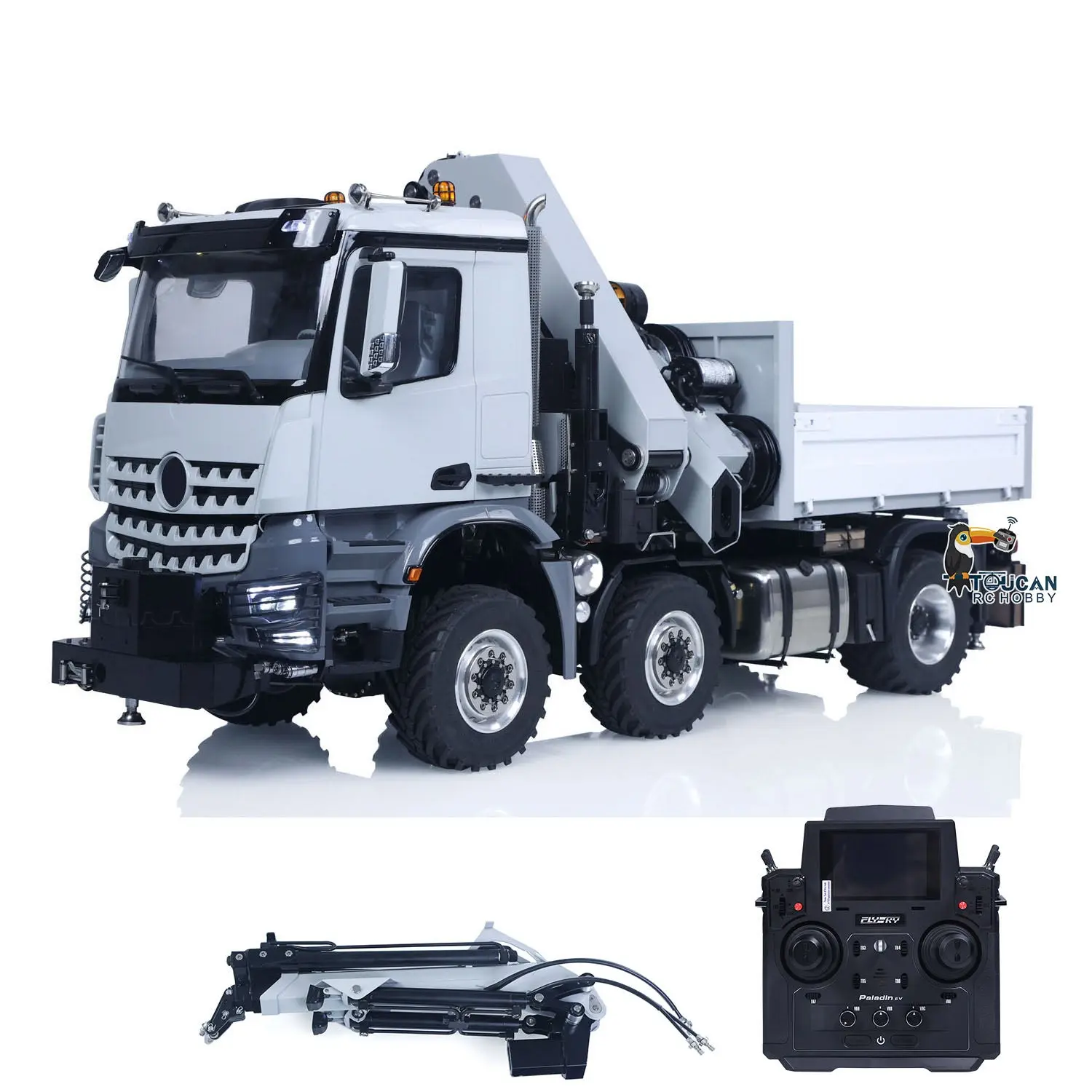 4151 AK Metal 1/14 RC Tractor Truck with Hydraulic Crane Fly Jib Arm Bucket 6*6 Remote Control Farm Car 3Speed Model Lorry Sound