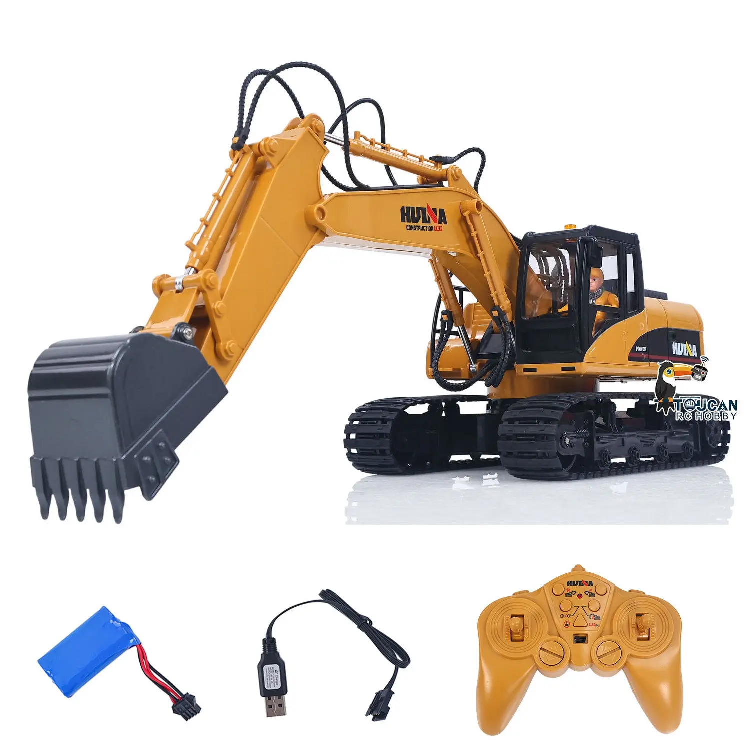 HUINA 1/14 RC Electric Excavator 1535 Remote Control Digger 15CH 2.4G Radio Finished Toy Model Battery Sound Light Effects