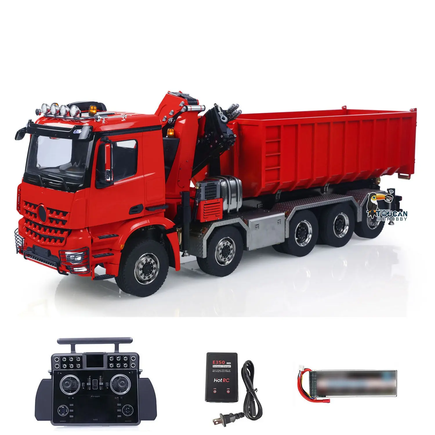 1/14 10x10 RC Hydraulic Crane Dump Truck Radio Control Full Dumper Lorry with U-shaped Short High Standard Bucket Timber Flatbed