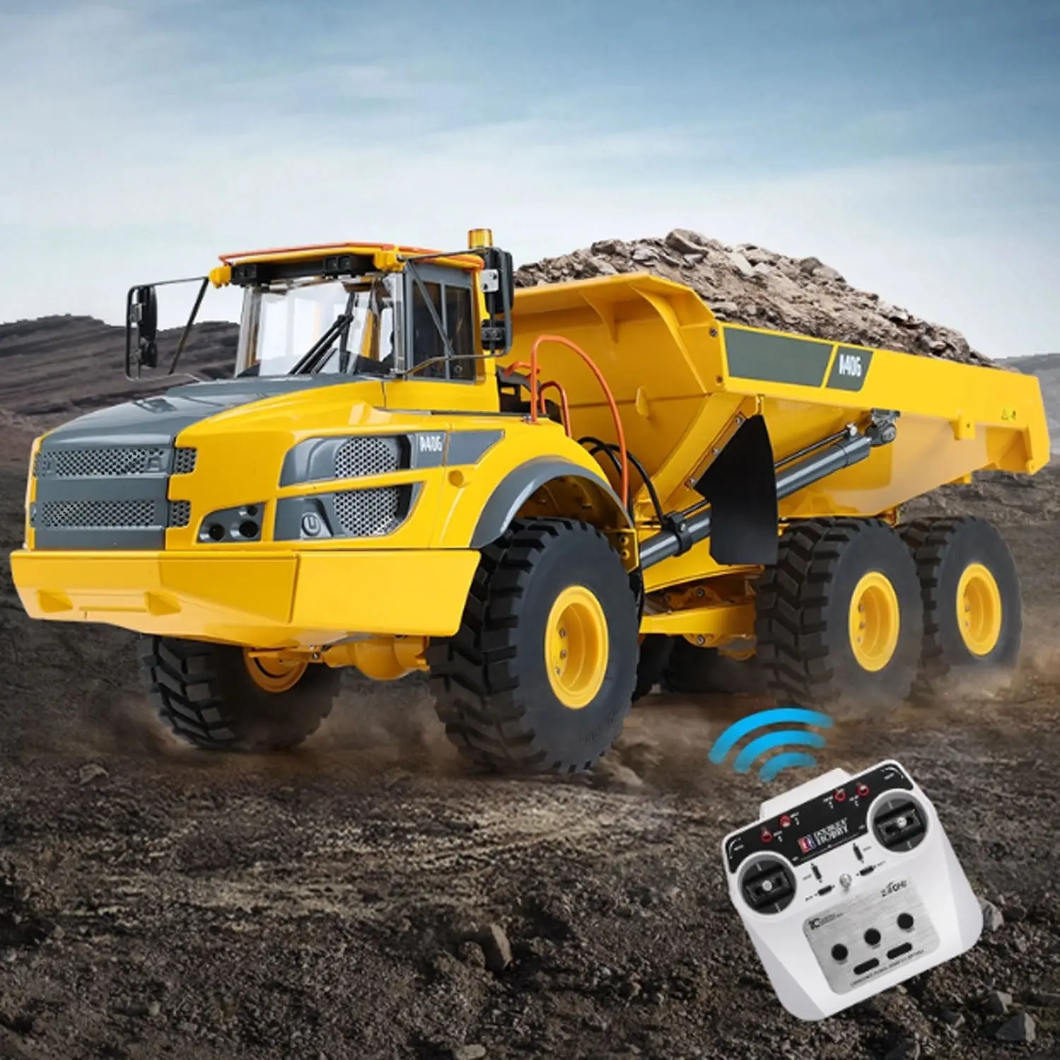 Metal DoubleE 1/16 Remote Control Articulated Dumper 6WD Electric Remote Control Truck Model 10KG Load Capacity Openable Door