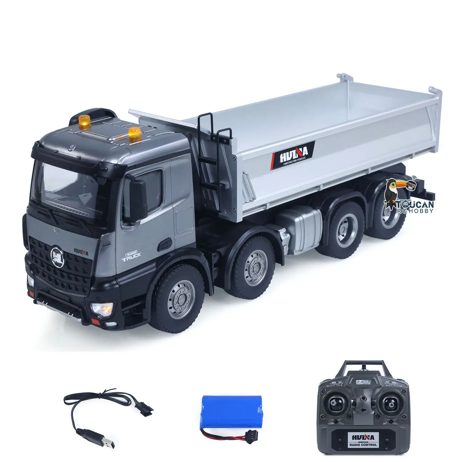 HUINA 1/14 Remote Control Dump Truck 12CH RC Tipper Finished Model Toy Gift RTR Light Sound Effects Radio USB Charging Cable