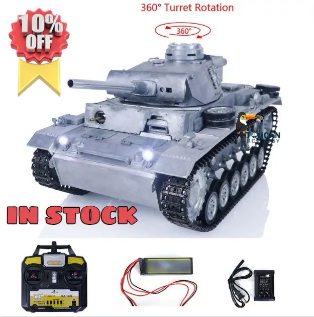 Mato 100% Metal 1/16 German Panzer III BB Shooting RTR Radio Control Tank Ready-To-Run 1223 2.4G Main Board Charger Receiver 360Degrees
