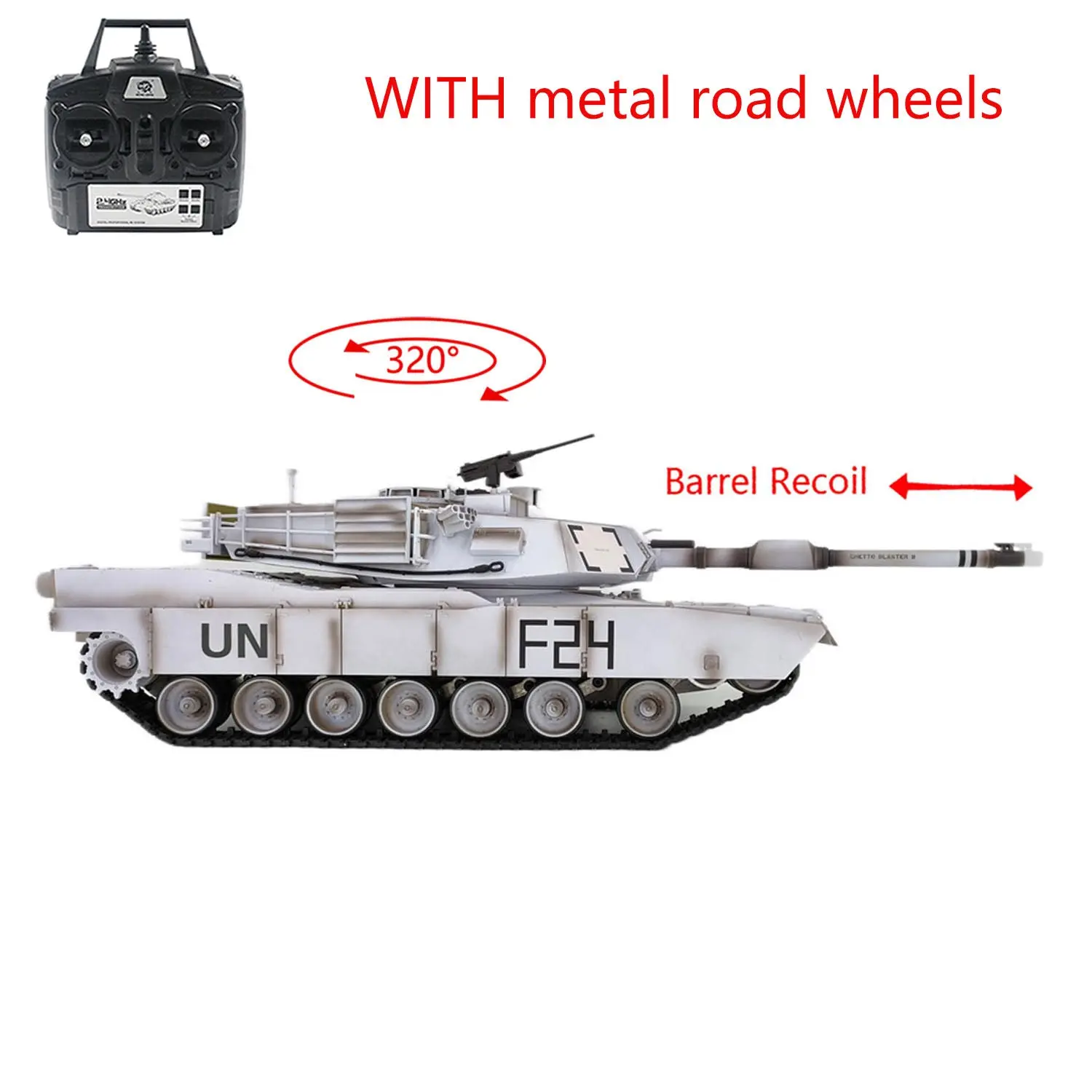 Henglong 1/16 7.0 RC Tank M1A2 Abrams 3918 Barrel Recoil BB IR 320 Degrees Turret Steel Gearbox Metal Wheels Battery Smoke Radio