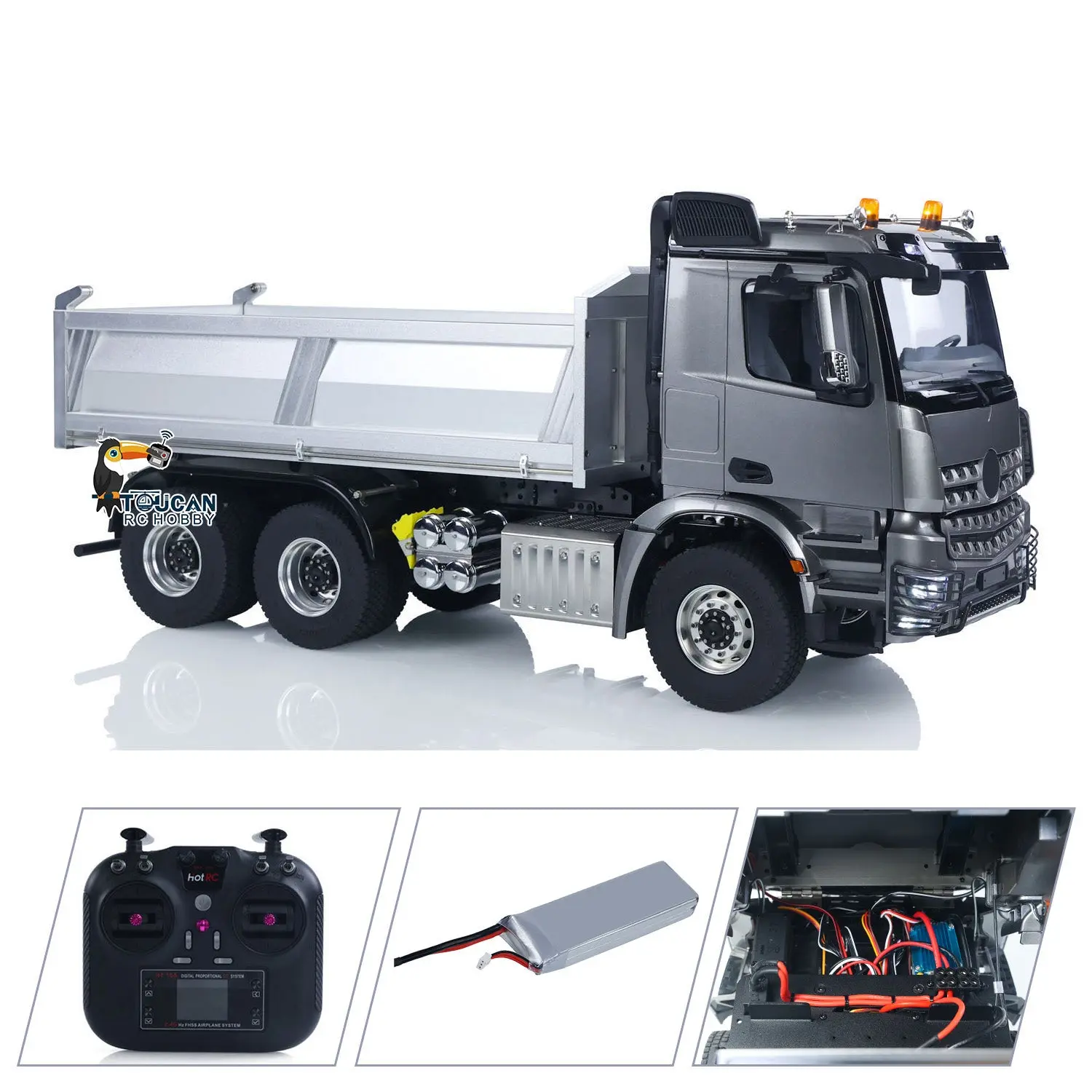 2Speed 3348 Metal Chassis 1/14 RTR RC Hydraulic Dumper Remote Control Tipper Model NO Lock Differential Axle Light Sound Battery