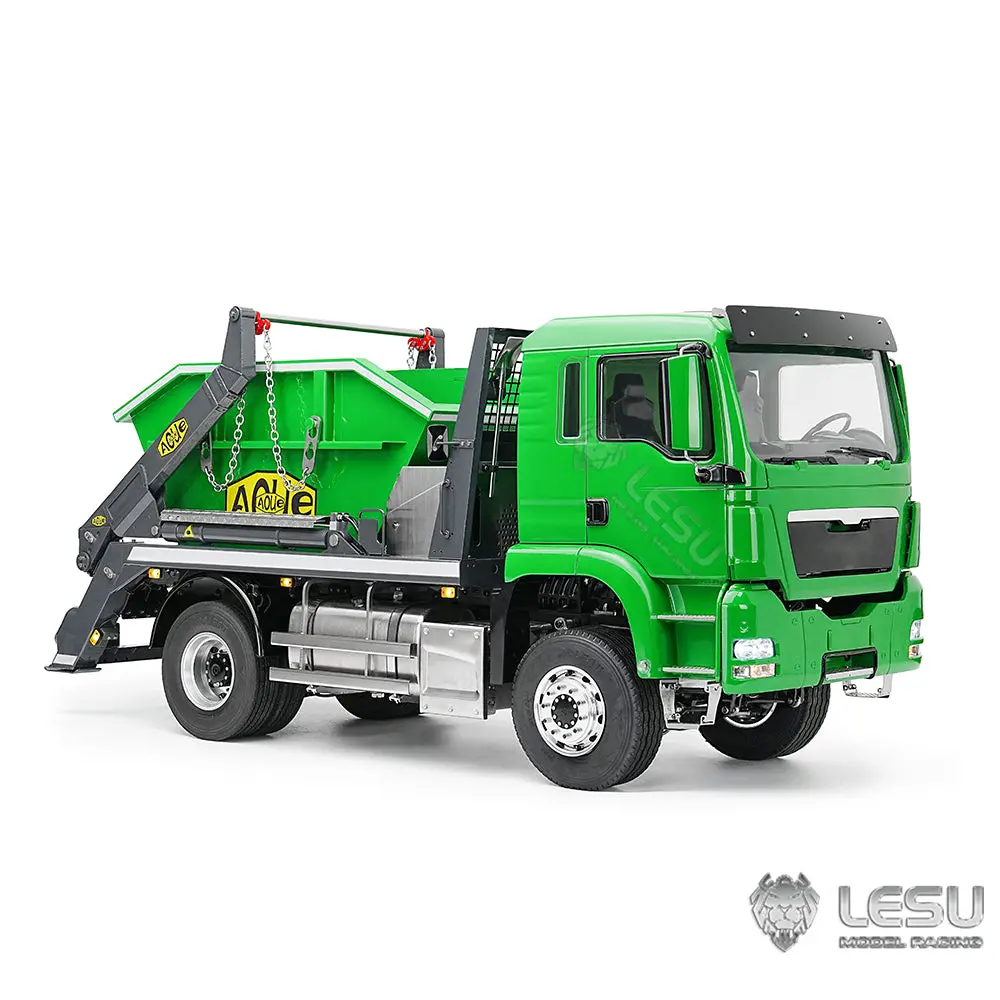 LESU Metal 1/14 RC Hydraulic Swing Arm Garbage Truck 4X4 Skip Loader RTR TGS Car Assembled Electric Wireless Control Model 3-Speed