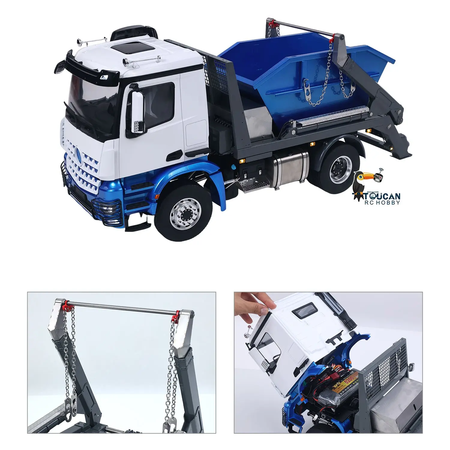 3Speed LESU Skip Loader 3363 Metal 4X4 Chassis 1/14 RC Hydraulic Swing Arm Garbage Dump Truck Light Sound Hub Reduction Axle