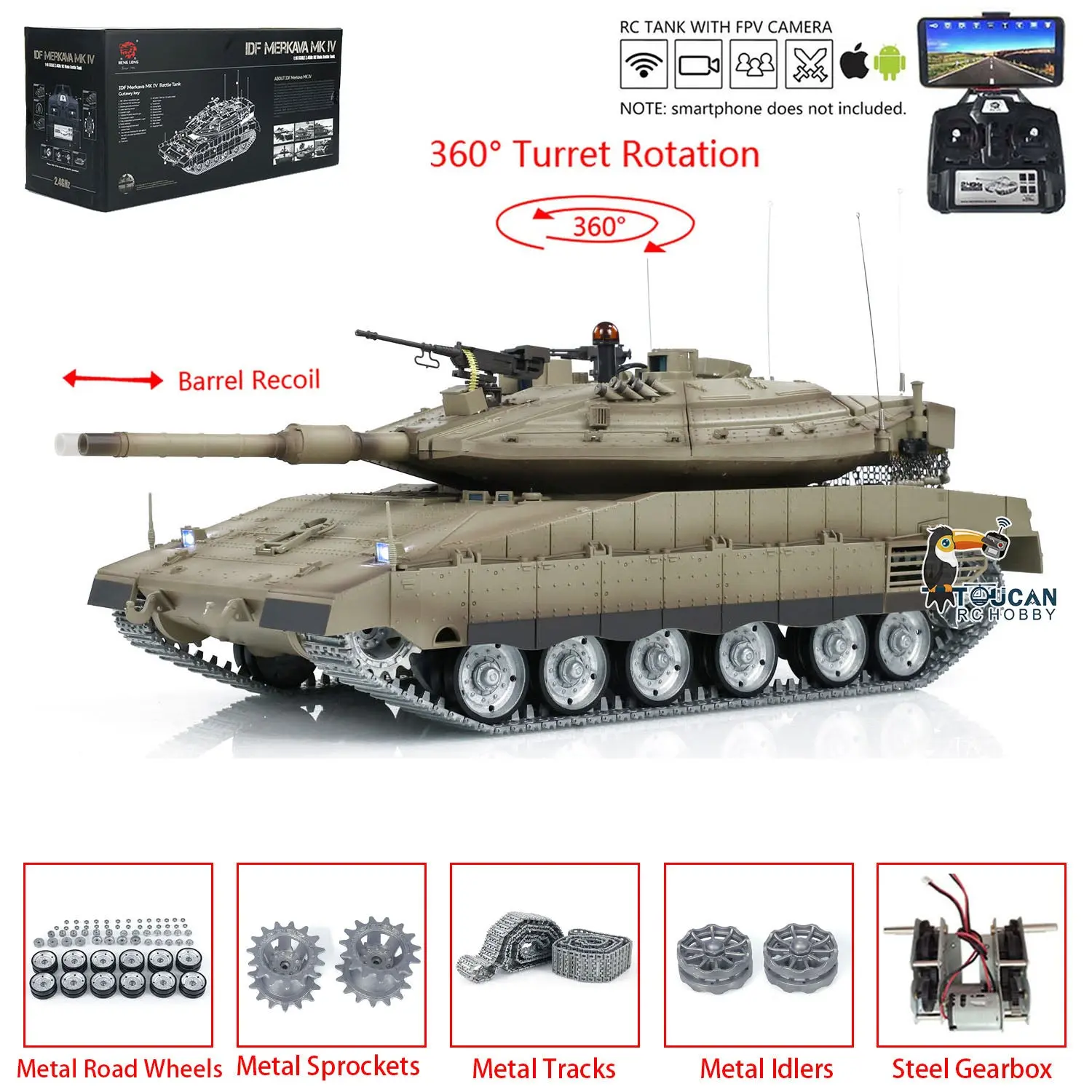 Heng Long Remote Control Tank 1/16 IDF Merkava MK IV Professional Edition Tanks W/ Metal Road Wheels Tracks FPV