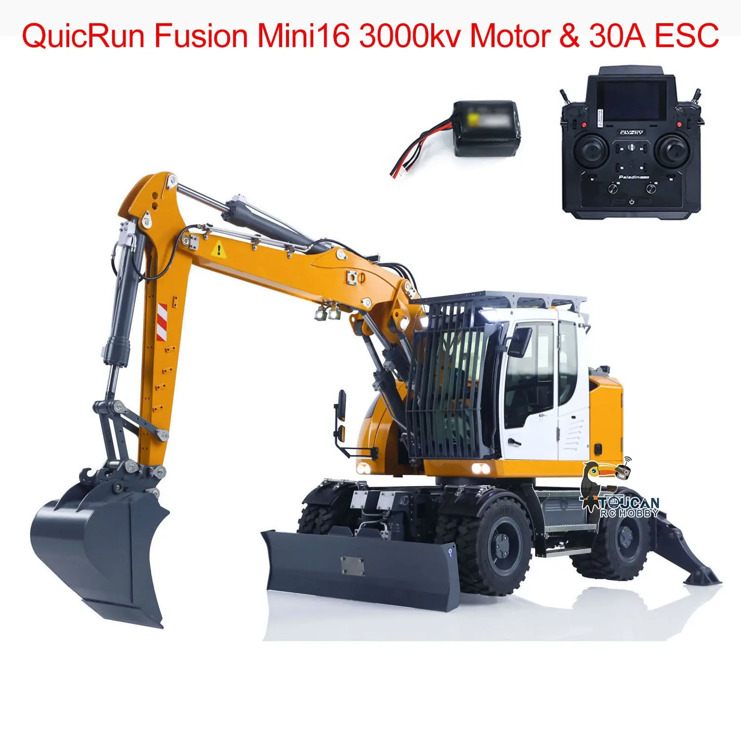 1:14 Metal RC Hydraulic Wheeled Excavator LR914 4*4 3-arms Digger Engineering Vehicle RTR Axle Lock Upgrade Brushless Motor 8-ways Valve PL18EV Lite Radio Controller Light Sound