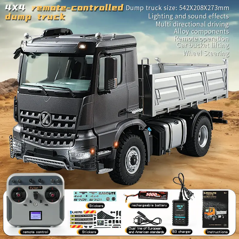 Kabolite 4x4 1/14 RC Dumper Truck 5701 RTR Remote Control Tipper Car 2-speed Electric Vehicle Model Battery