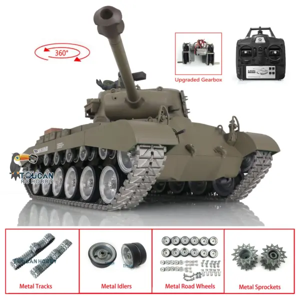 Henglong 1/16 7.0 Customized M26 Pershing RTR RC Tank 3838 w/ 360Degrees Rotating Turret Metal Tracks Idler Sproket Road Wheels Smoking