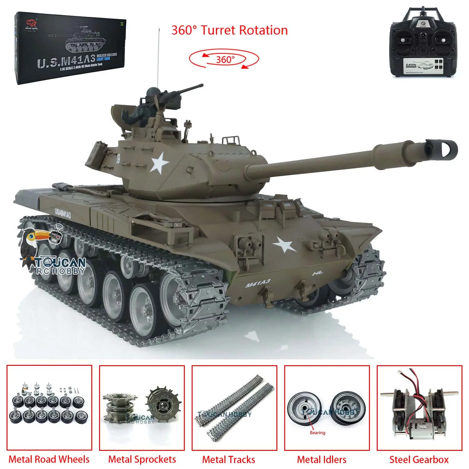 Henglong 1/16 7.0 Customized Walker Bulldog RTR RC Tank 3839 Remote Controlled Model Smoking 360 Degree Full Metal Road Wheels