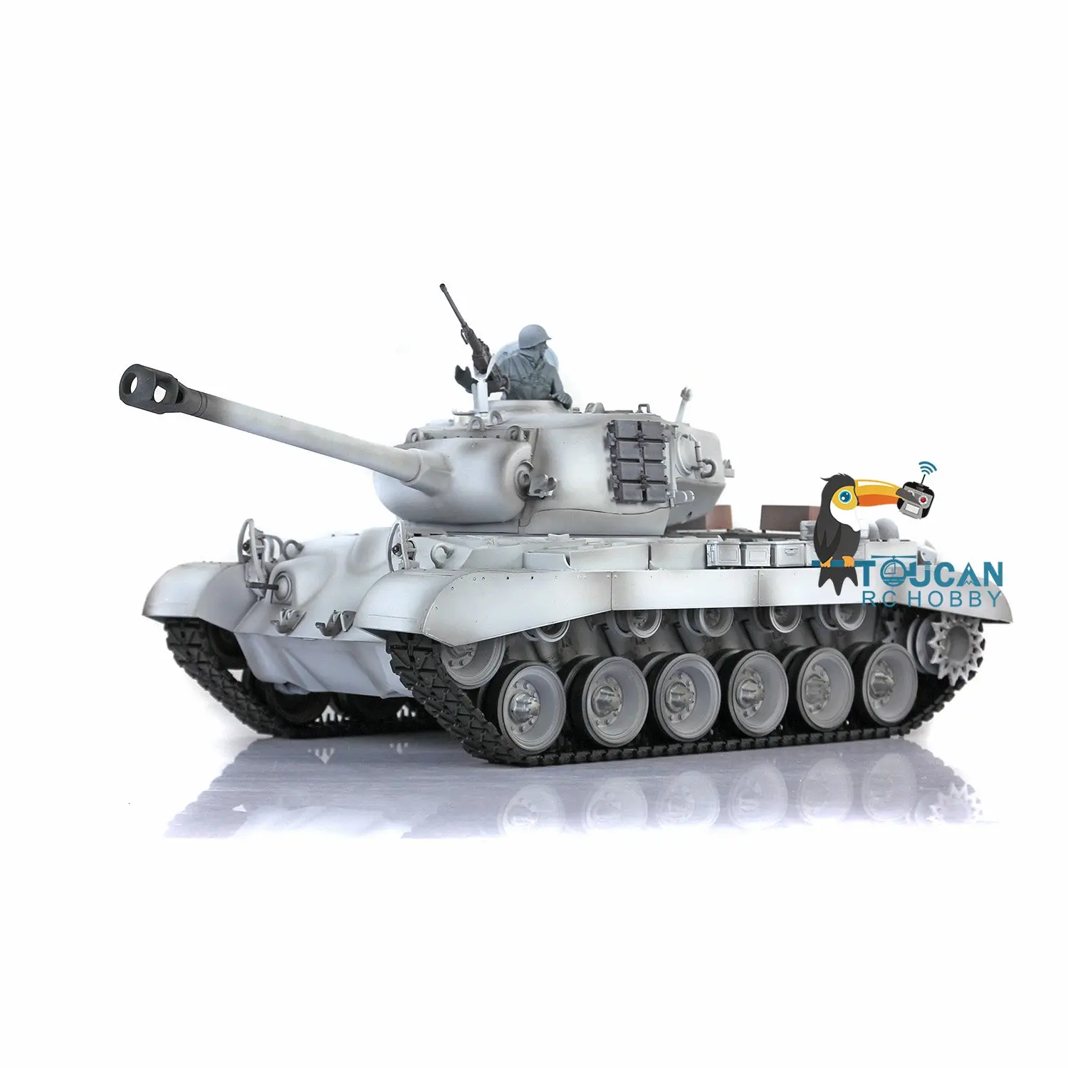 Henglong 1/16 Scale Plastic RC Tank 7.0 USA M26 Persing 3838 w/ 360Degrees Rotating Turret Steel Gearbox Barrel Recoil FPV w/ Holder