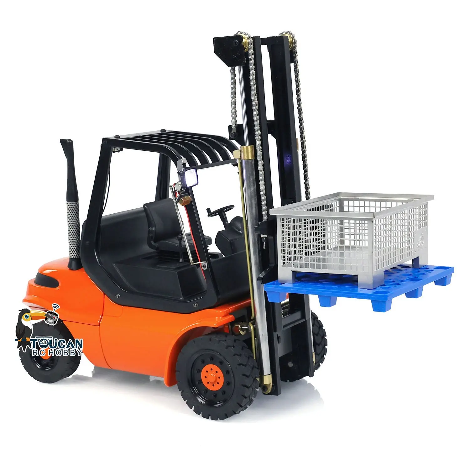 1/14 Metal Hydraulic RC Forklift Remote Controlled Wheeled Transfer Car Construction Vehicles Light Sound FlySky I6S Radio Controller PNP RTR