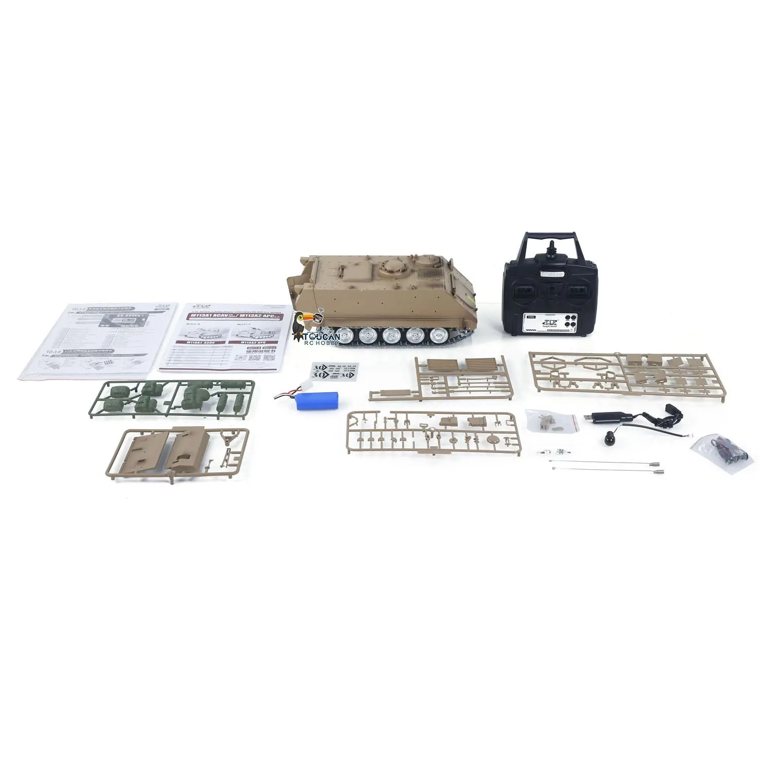 TD 1/16 RC Tank M2412-C M113A2 APC Infrared Turret Rotary 360 Degree Remote Control Electric Military Vehicle Metal Wheels