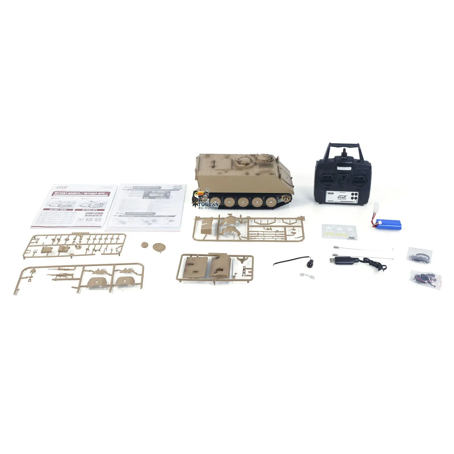 1/16 Tongde RC Tank M2412-B M113A1 ACAV Infrared 360 Turret Rotation Smoking Light Sound Remote Control Electric Model RTR