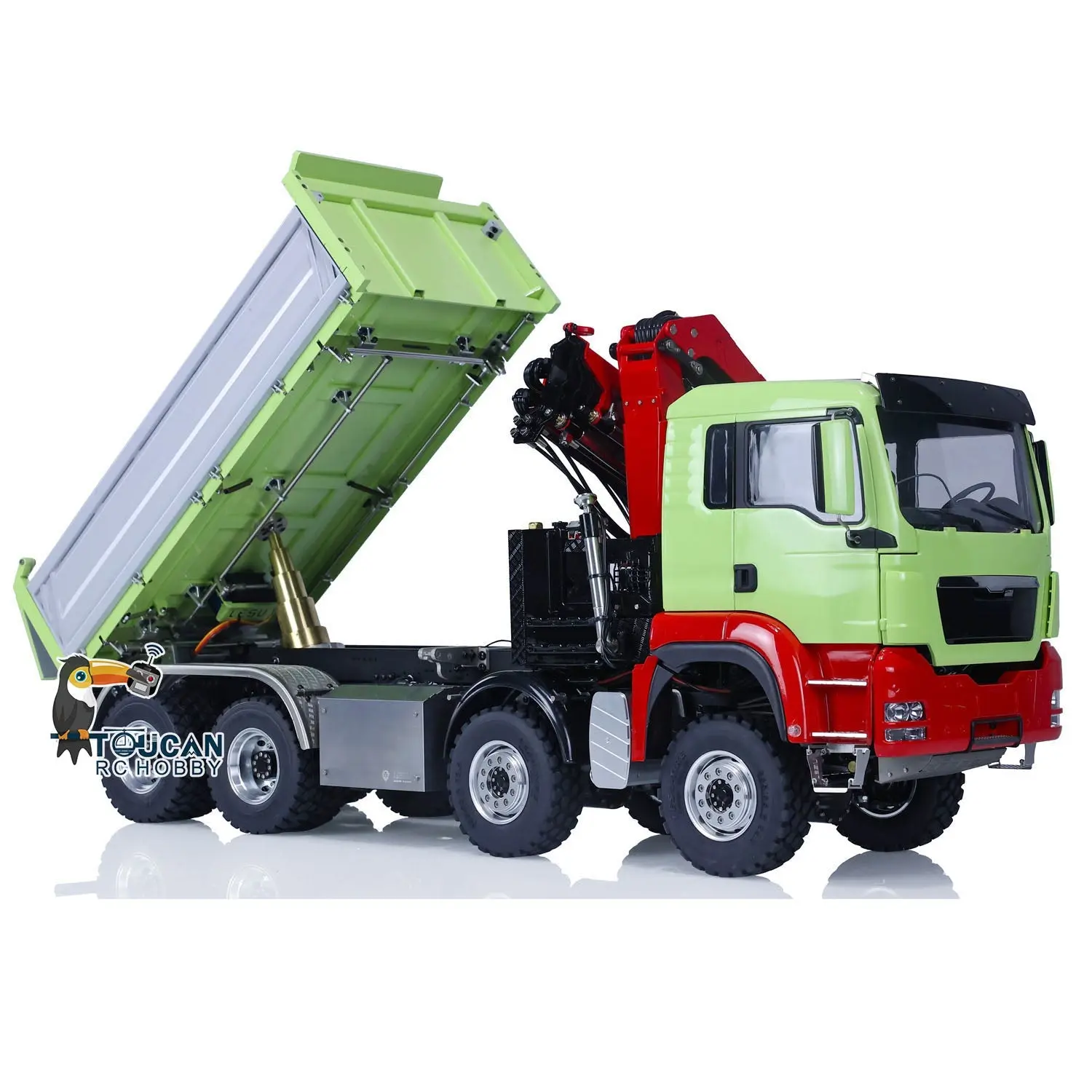 LESU 1/14 8X8 RC Hydraulic 3-Ways Dumper Truck for Remote Control Crane 2Speed Gearbox Tipper W/ Sound Light ESC Servo