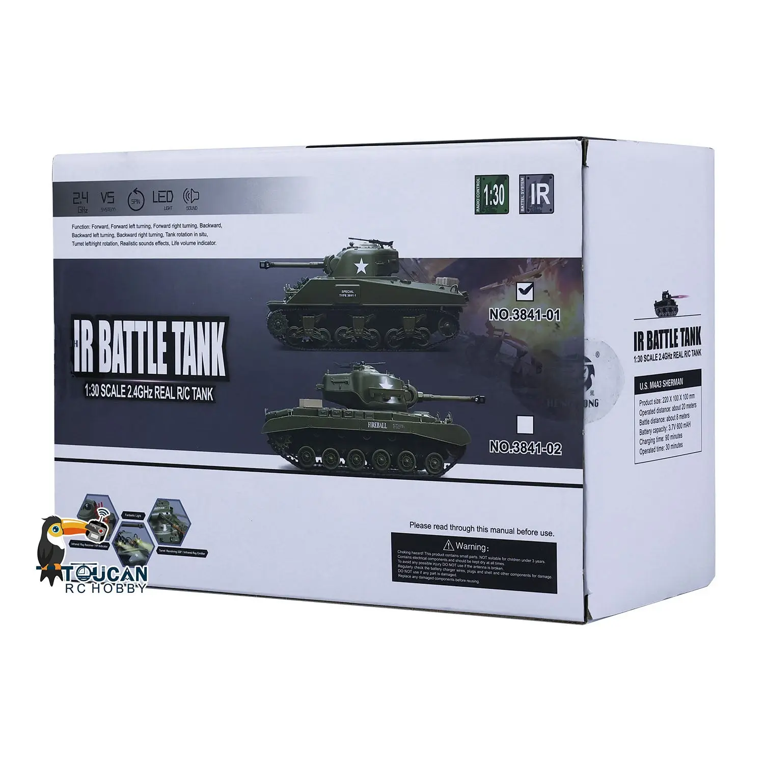 1/30 Heng Long Plastic RC Battle Tank Remote Control Panzer Sherman M4A3 3841-01 2.4G Infrared Combating System