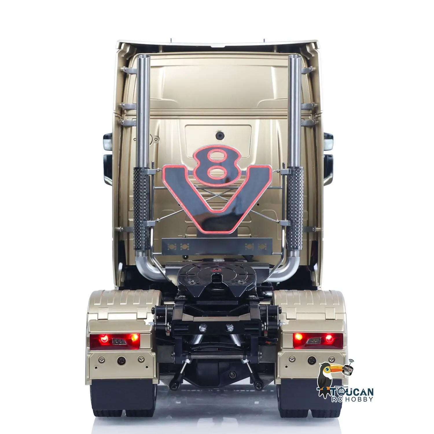 Plastic 1/14 RC Tractor Truck 56379 Remote Control Construction Vehicle Customized by Toucanhobby 4X2 Chassis 3Speed Gearbox Flowing Water Light Smoke Unit ST8 Radio RTR