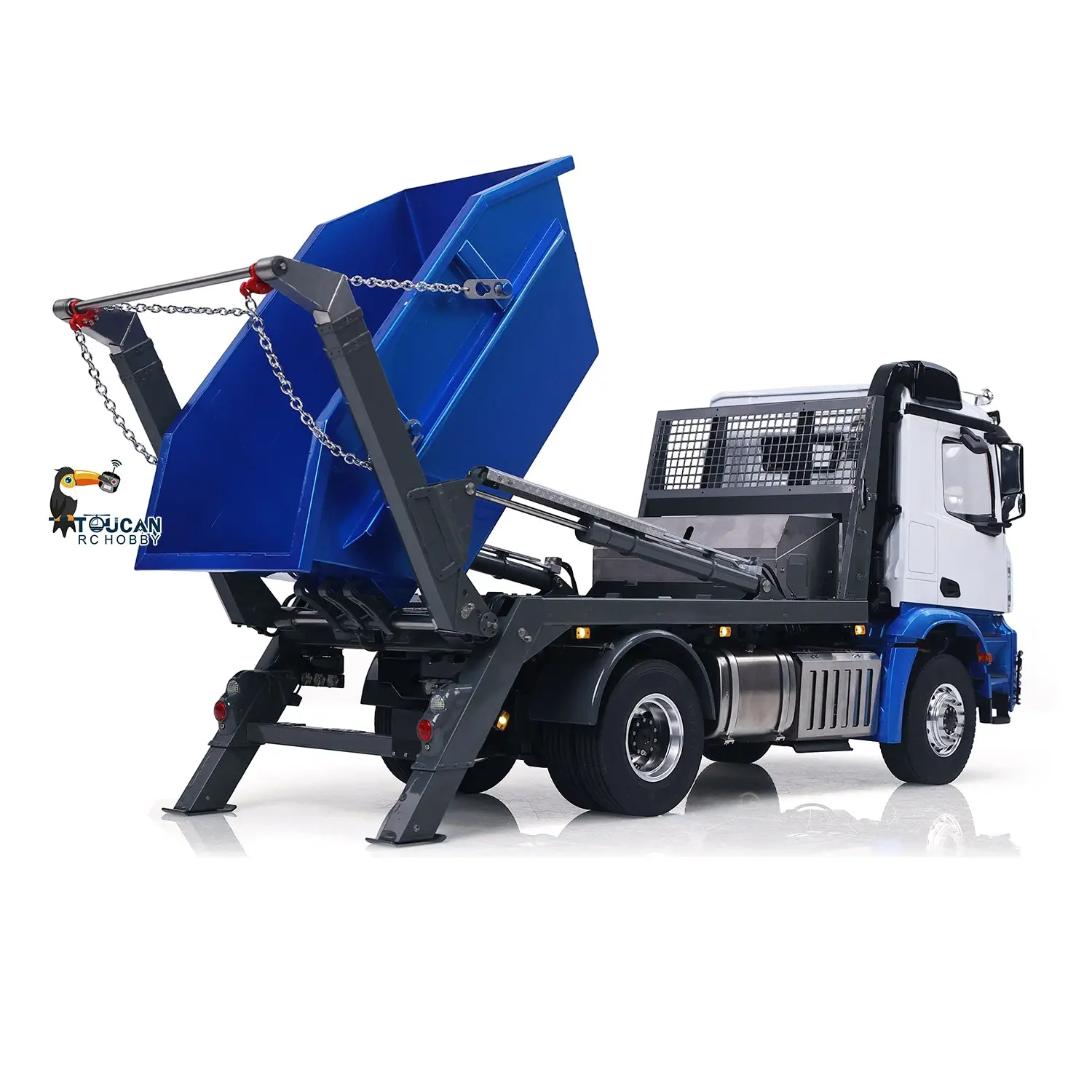 3Speed LESU Skip Loader 3363 Metal 4X4 Chassis 1/14 RC Hydraulic Swing Arm Garbage Dump Truck Light Sound Hub Reduction Axle