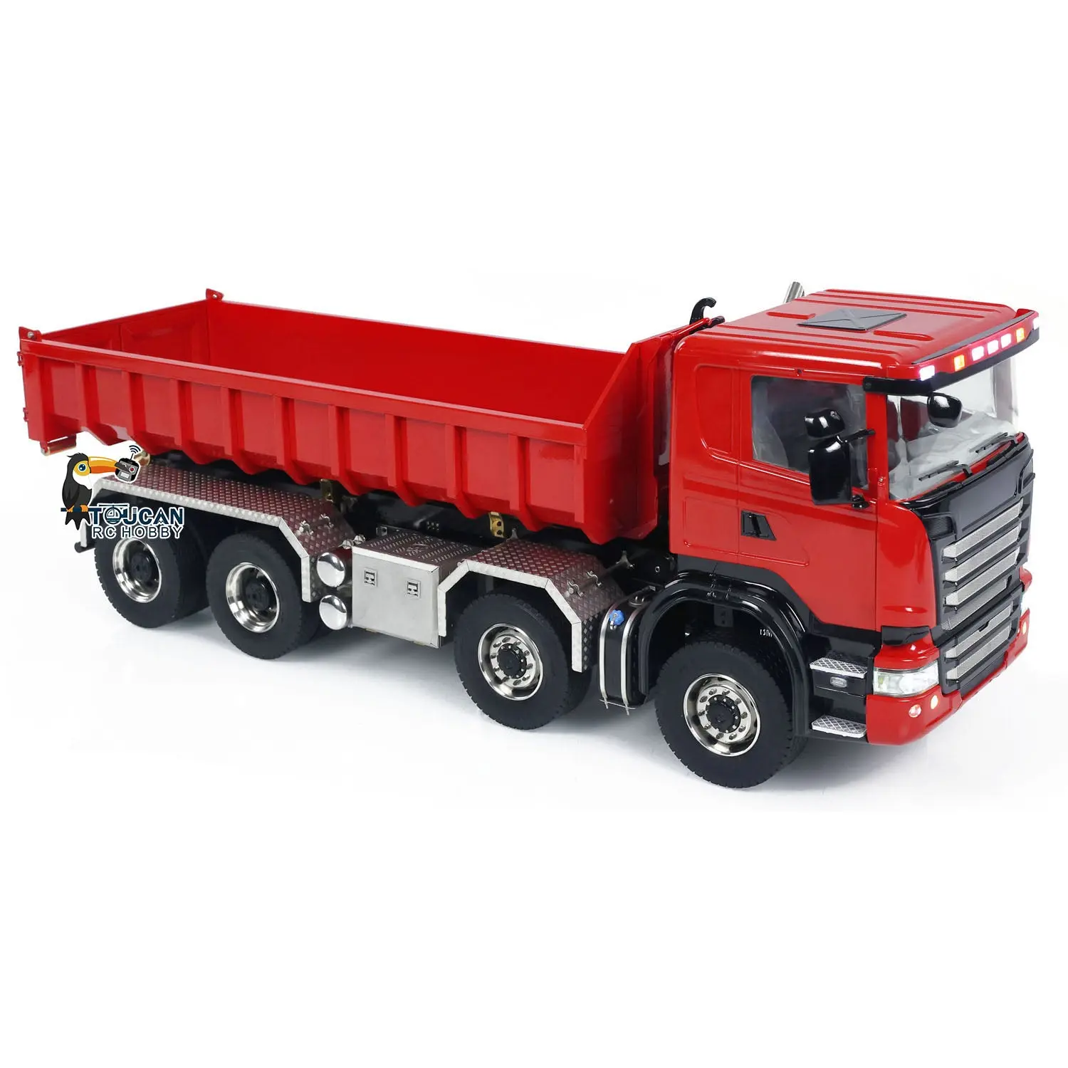 1/14 8x8 RC Hydraulic Full Dump Truck Roll On Off Dumper Trucks 3-speed Transmission Differential Lock Axles Motor Servo ESC